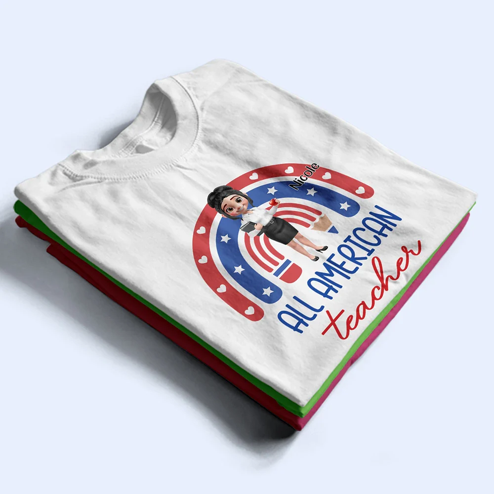 Stars And Stripes All American Teacher - Personalized T Shirt - Image 3