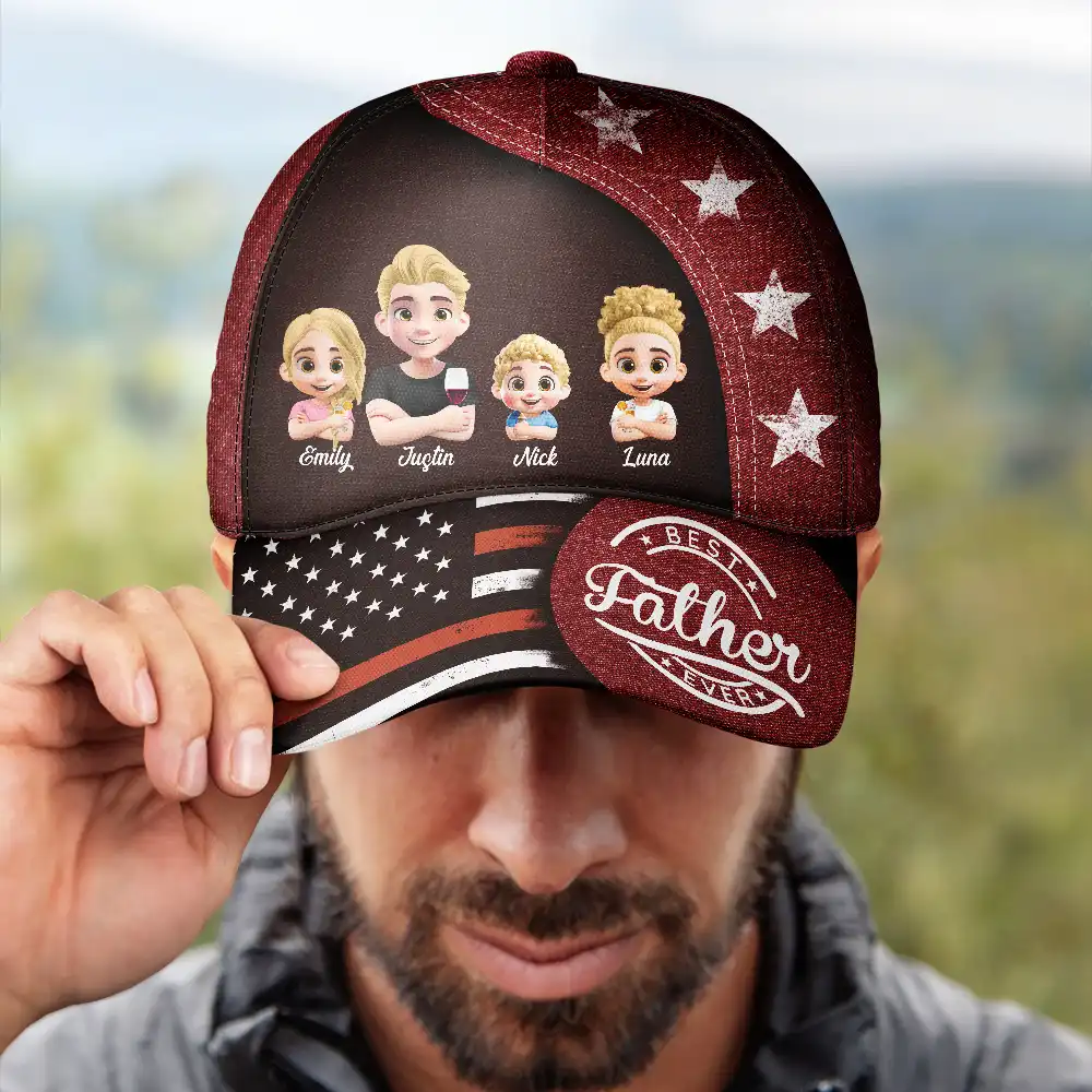 Stars And Stripes Best Dad Ever - Personalized Classic Cap - Image 4