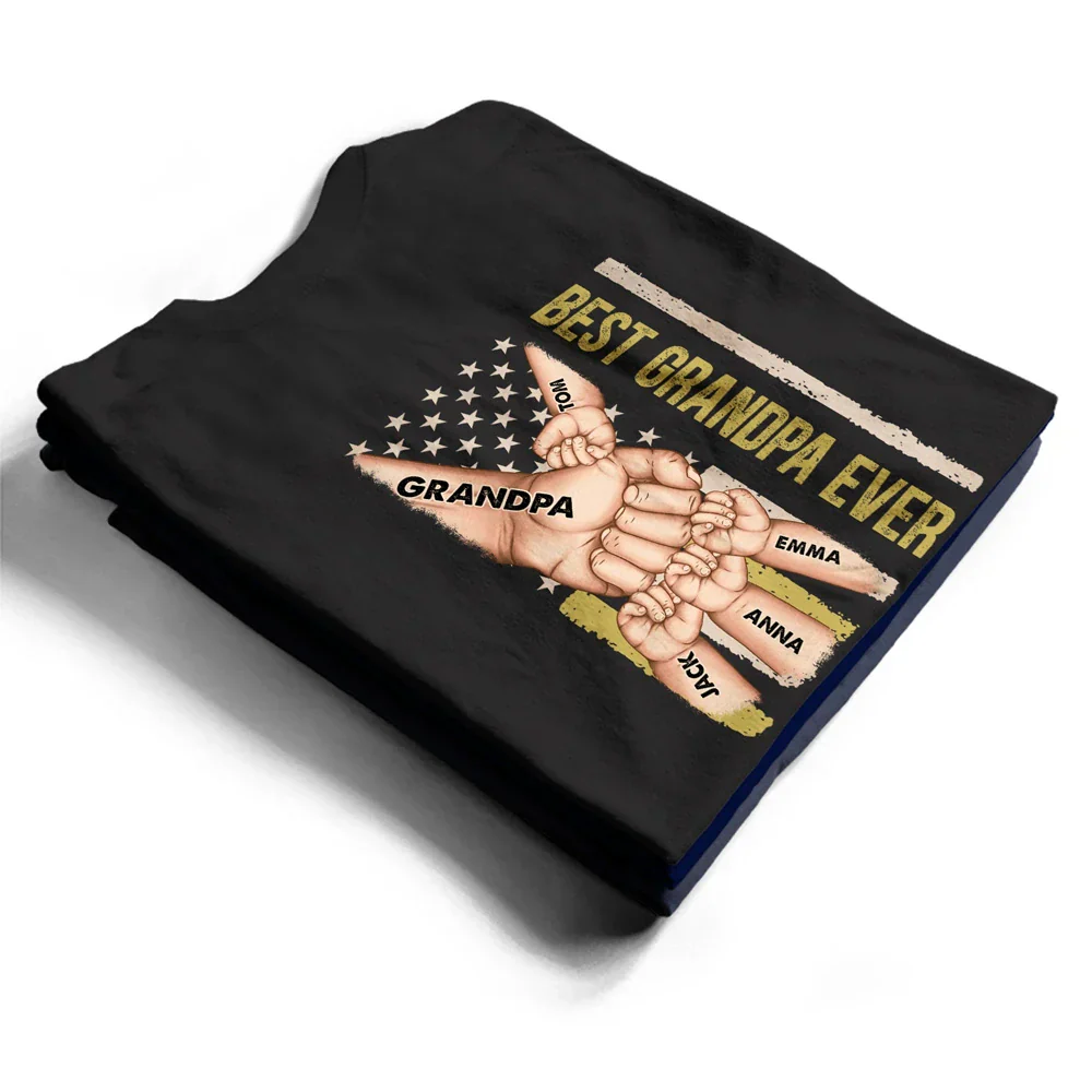 Stars And Stripes Best Five - Star Dad Grandpa Ever - Personalized T Shirt - Image 2