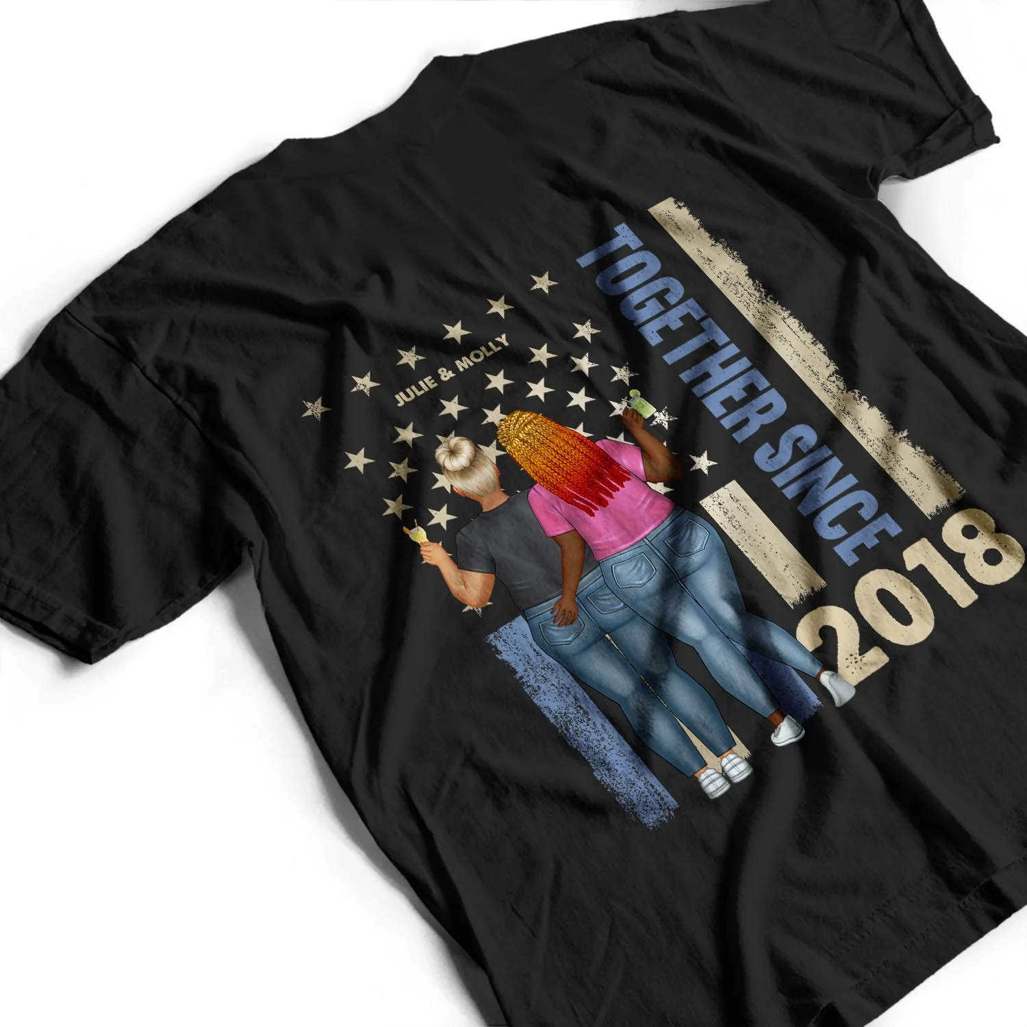Stars And Stripes Couple Together Since - Loving, Birthday Anniversary Gift For Couples, Spouse, Husband, Wife - Personalized T Shirt - Image 3