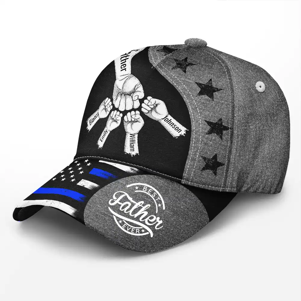 Stars And Stripes Dad Kid Hand Grunge - Personalized Classic Cap - Image 2