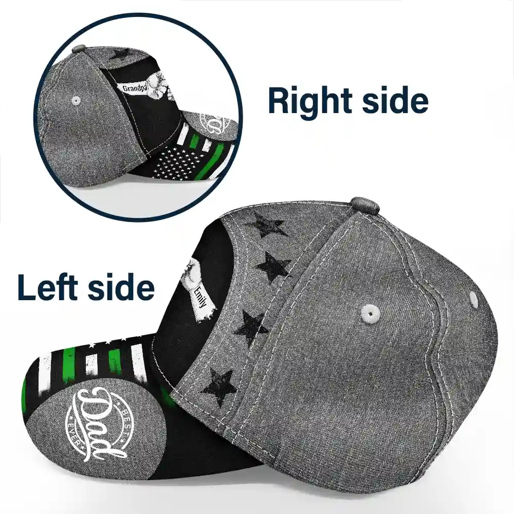 Stars And Stripes Dad Kid Hand Grunge - Personalized Classic Cap - Image 3