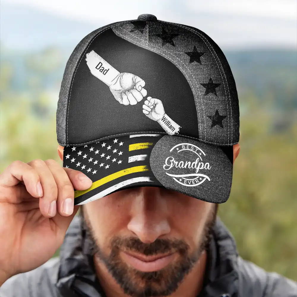 Stars And Stripes Dad Kid Hand Grunge - Personalized Classic Cap - Image 4