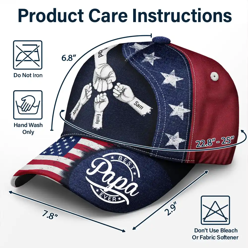 Stars And Stripes Dad Kid Hand Grunge - Personalized Classic Cap - Image 6