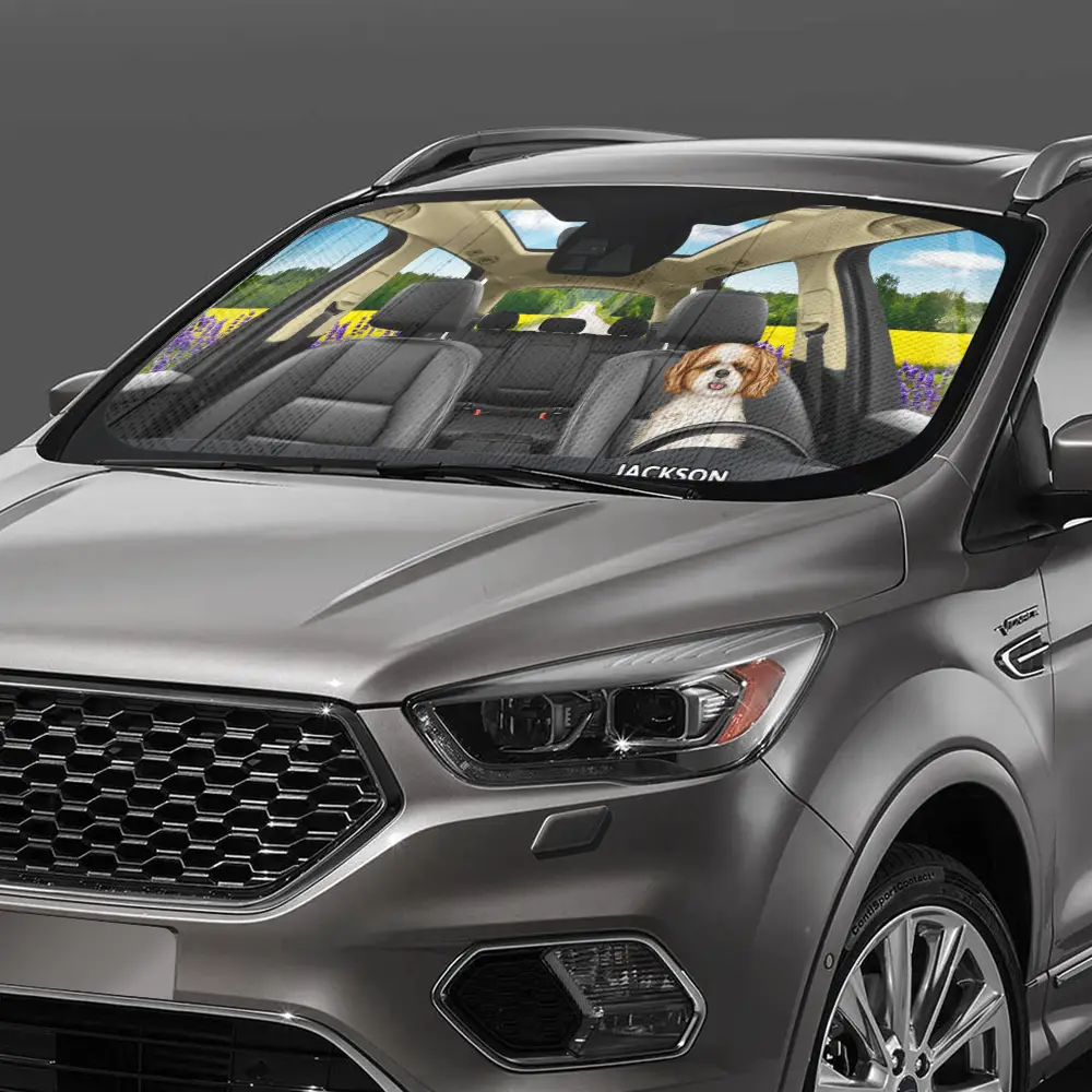 Stars And Stripes Dog Cat On The Drive - Personalized Auto Sunshade - Image 3