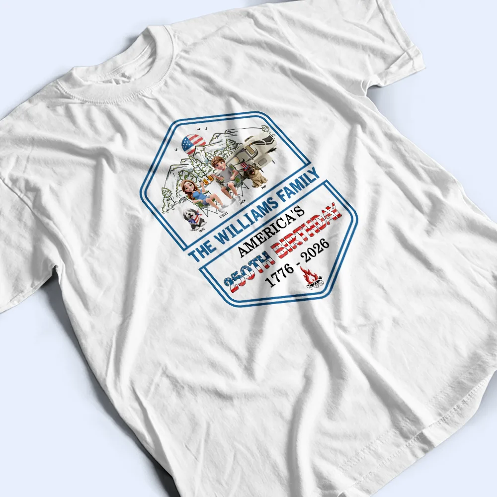 Stars And Stripes Family Camping - Personalized T Shirt - Image 3