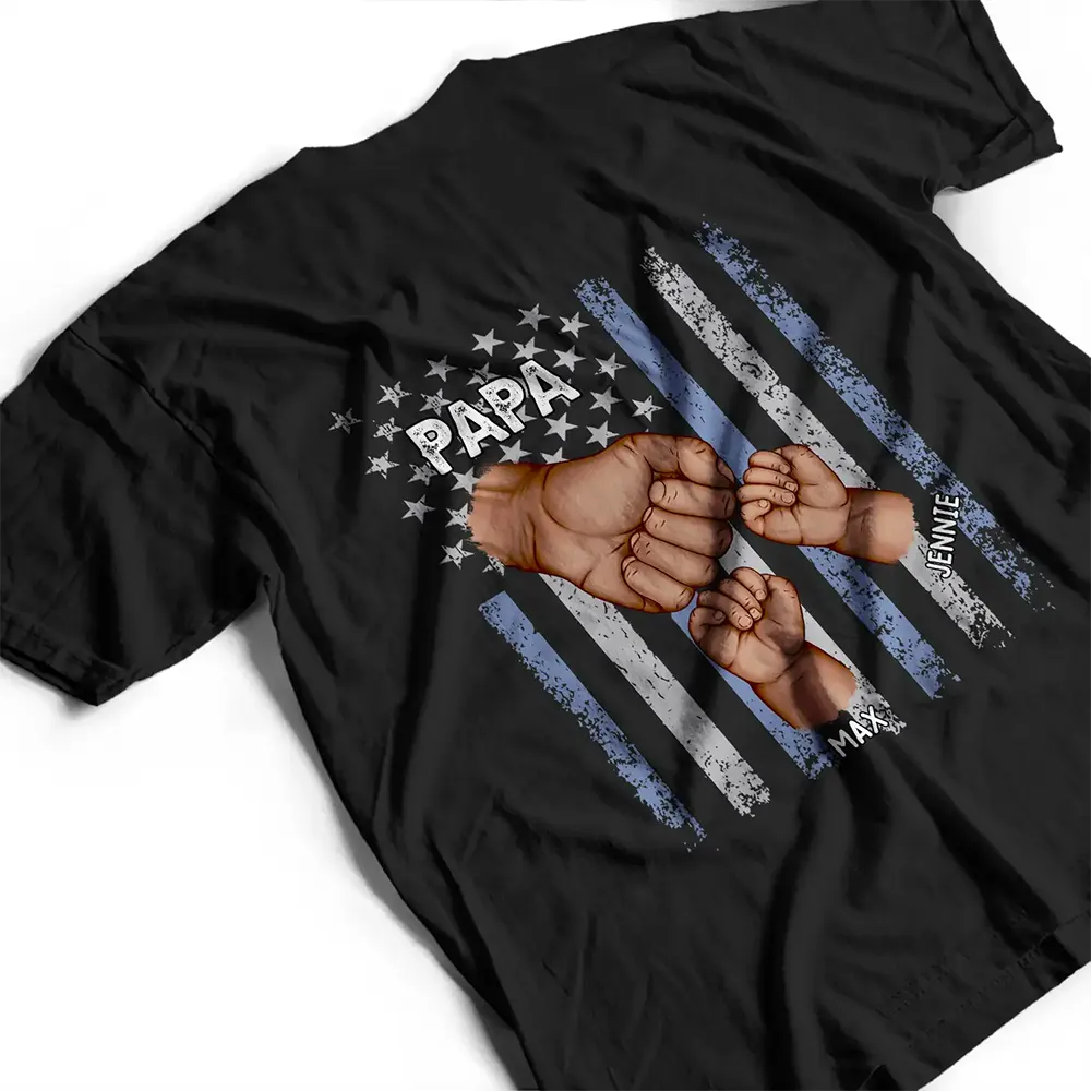 Stars And Stripes Grandpa Is Like Dad Without Rules Fist Bump With Kids - Personalized T Shirt - Image 3
