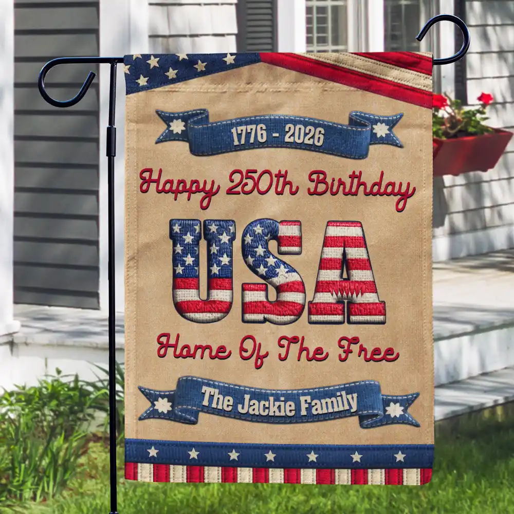 Stars And Stripes Happy USA 250Th Birthday Embroidery Effect - Personalized Flag - Image 3