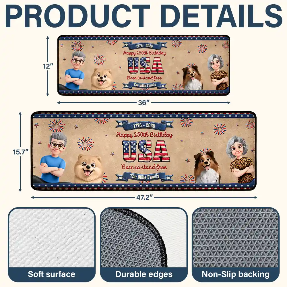 Stars And Stripes Happy USA 250Th Birthday Embroidery Effect - Personalized Runner Rug - Image 4