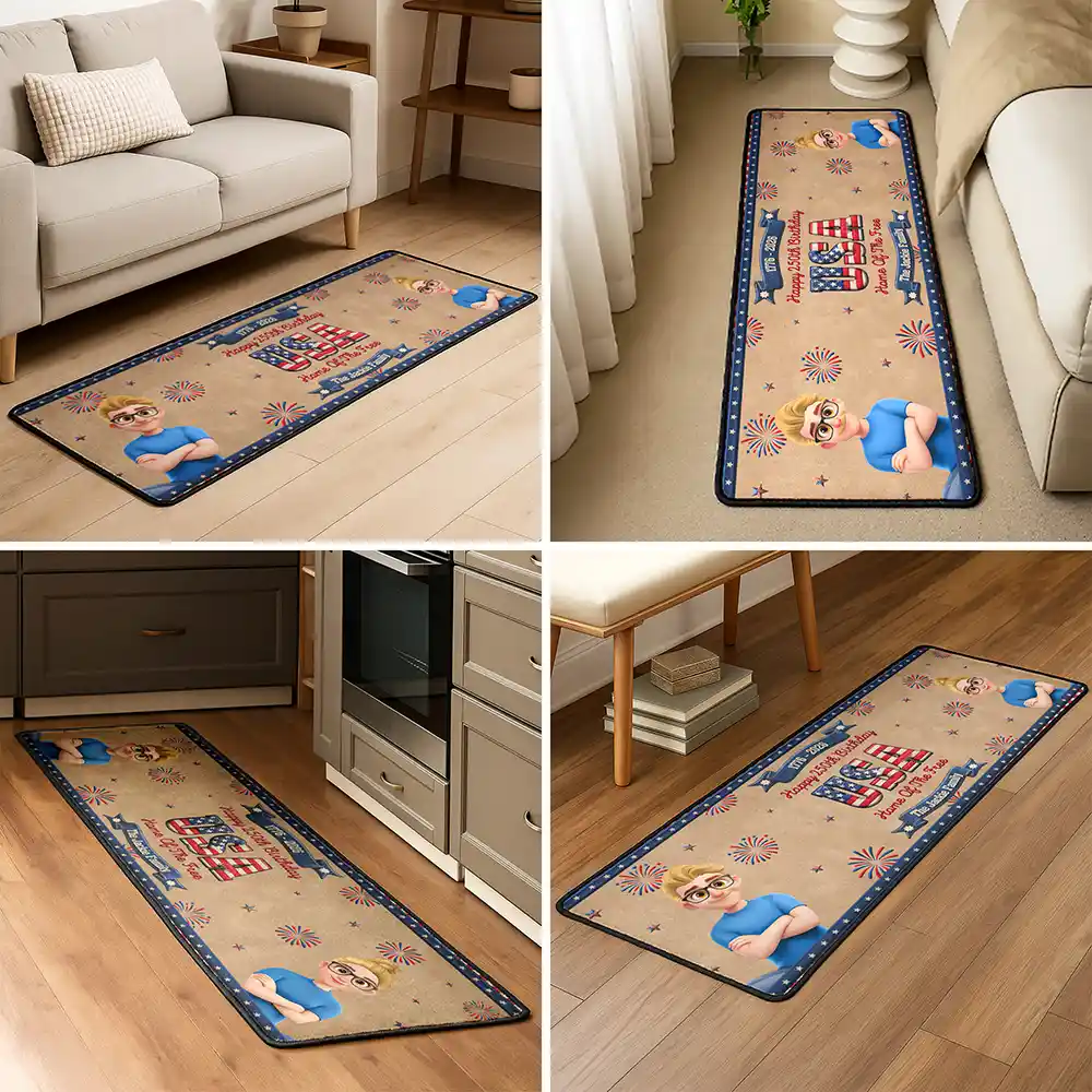 Stars And Stripes Happy USA 250Th Birthday Embroidery Effect - Personalized Runner Rug - Image 5