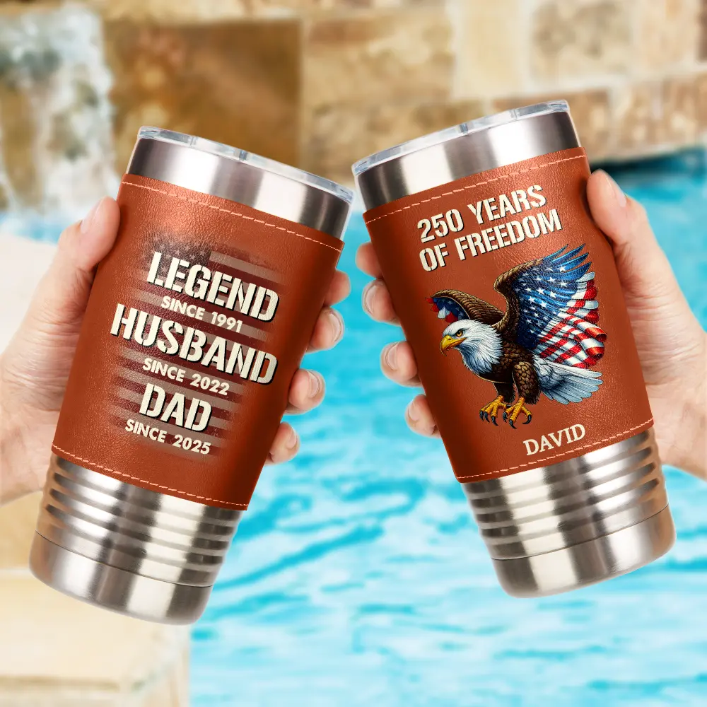 Stars And Stripes Husband Legend Husband Daddy - Personalized Leather Tumbler - Image 2