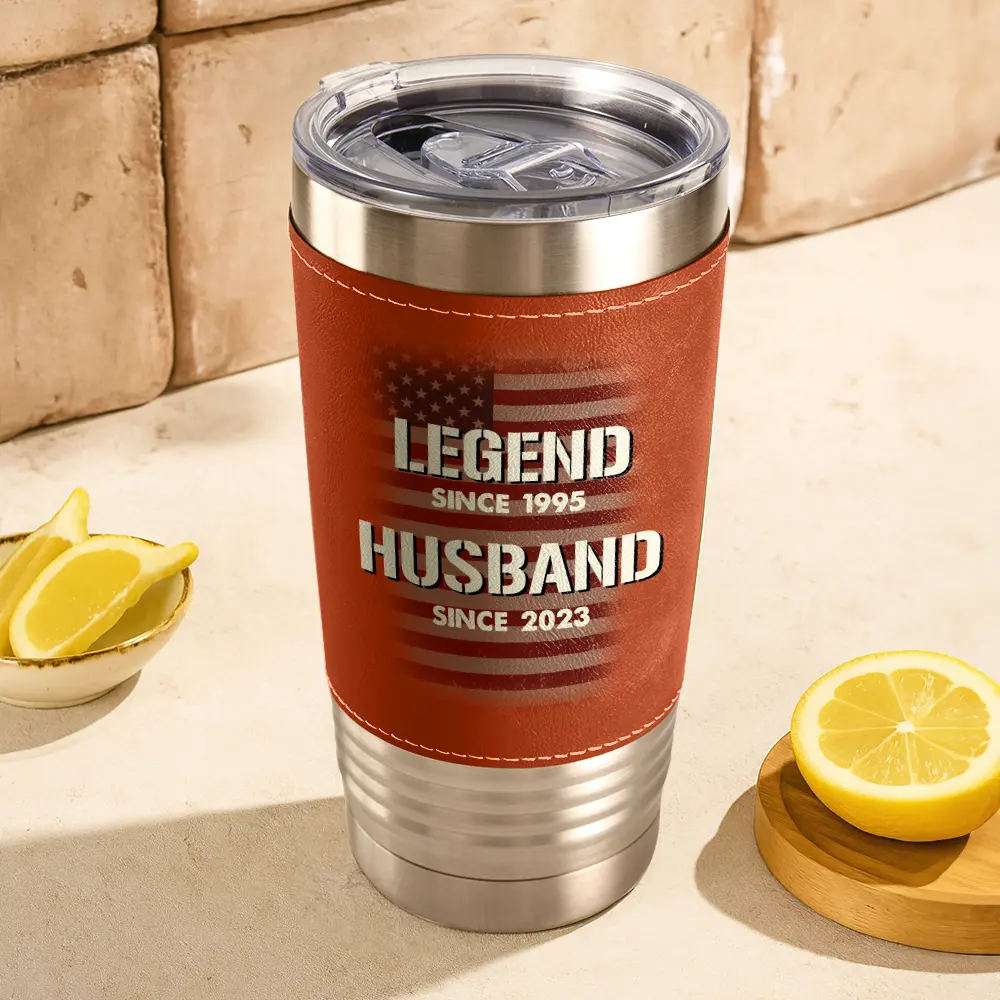 Stars And Stripes Husband Legend Husband Daddy - Personalized Leather Tumbler - Image 3