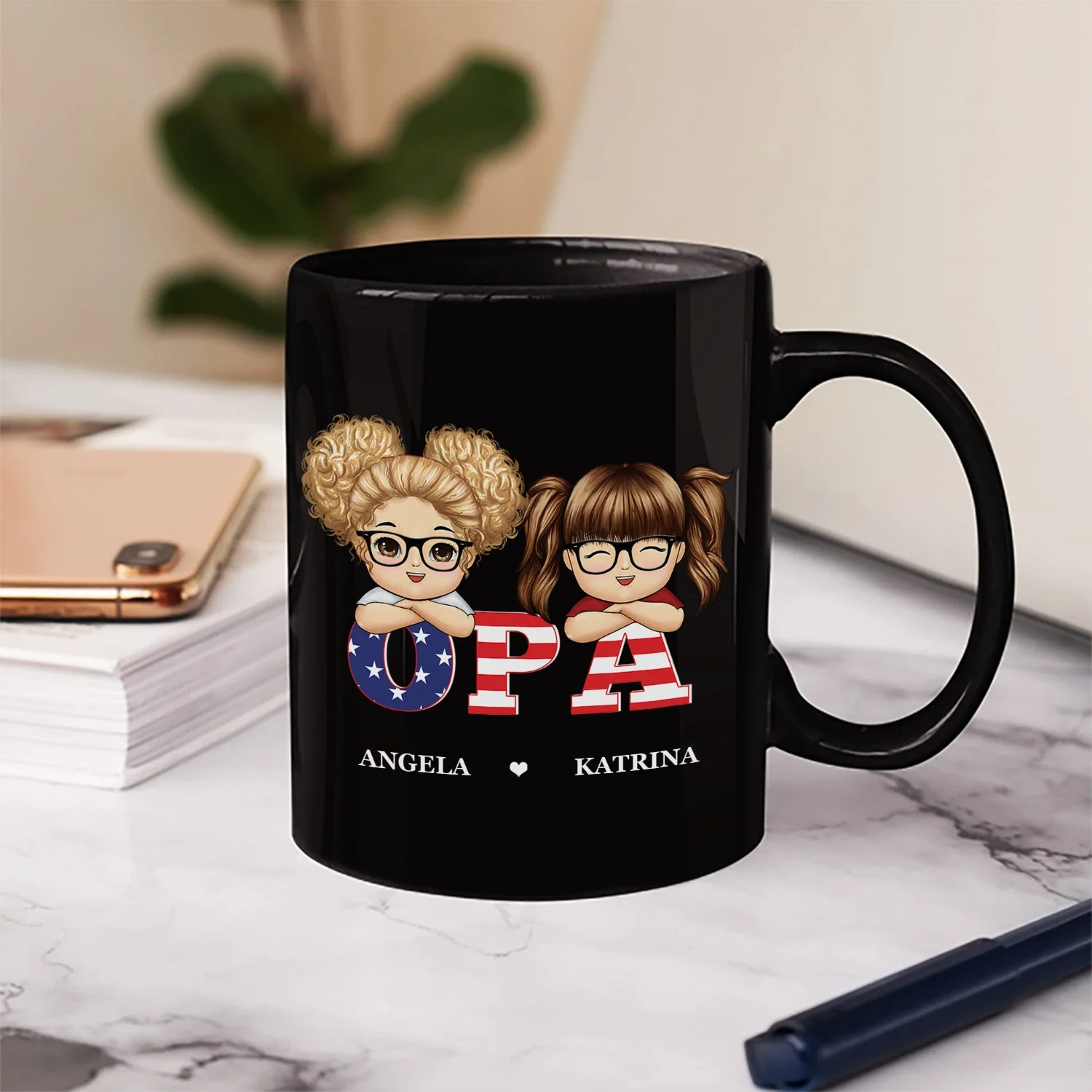 Stars And Stripes Papa Title - Birthday, Loving Gift For Dad, Father, Papa, Grandpa, Grandfather - Personalized Custom Black Mug - Image 3