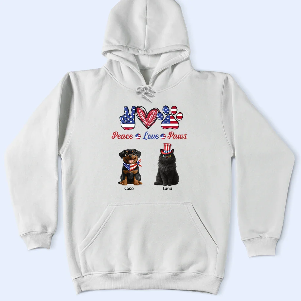 Stars And Stripes Peace Love Cats - Personalized T Shirt - Image 5