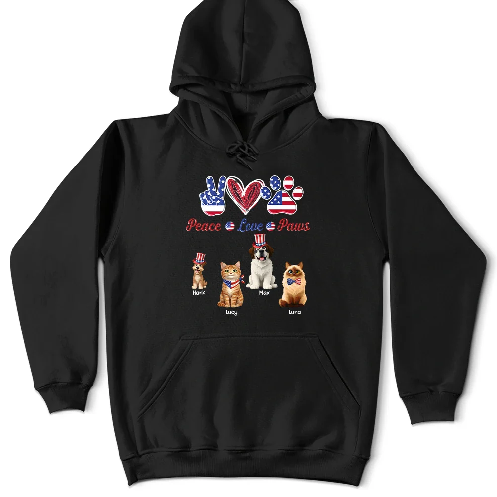 Stars And Stripes Peace Love Cats - Personalized T Shirt - Image 6