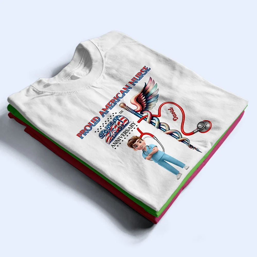 Stars And Stripes Proud American Nurse - Personalized T Shirt - Image 3