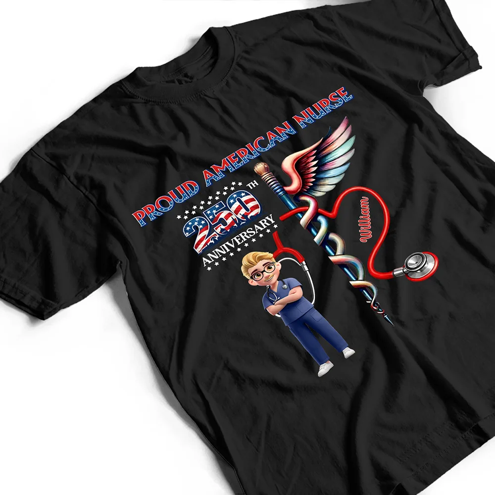 Stars And Stripes Proud American Nurse - Personalized T Shirt - Image 4