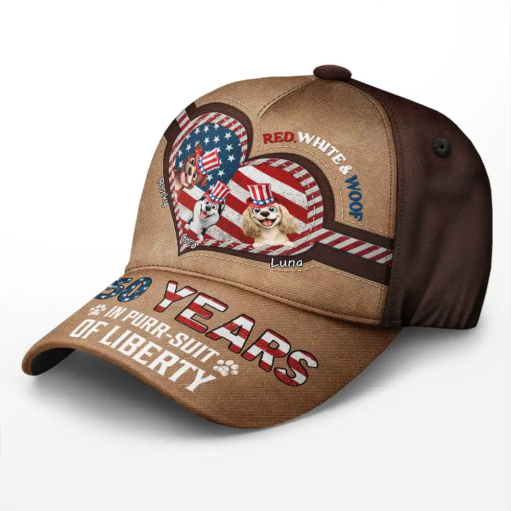 Stars And Stripes Red White Woof - Personalized Classic Cap - Image 2