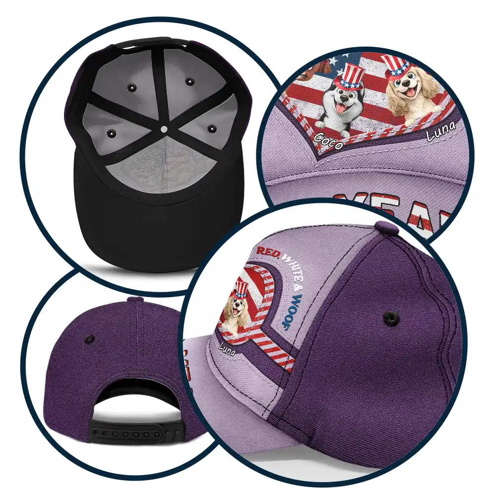 Stars And Stripes Red White Woof - Personalized Classic Cap - Image 5