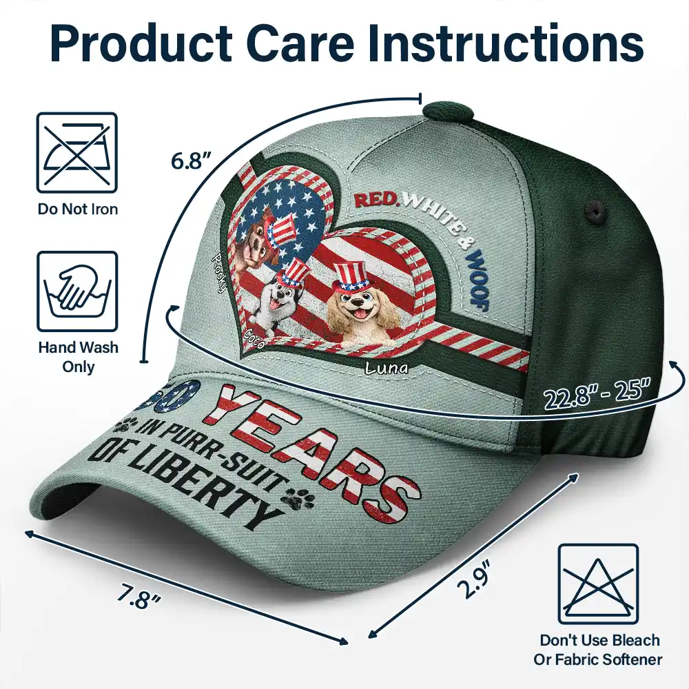 Stars And Stripes Red White Woof - Personalized Classic Cap - Image 6