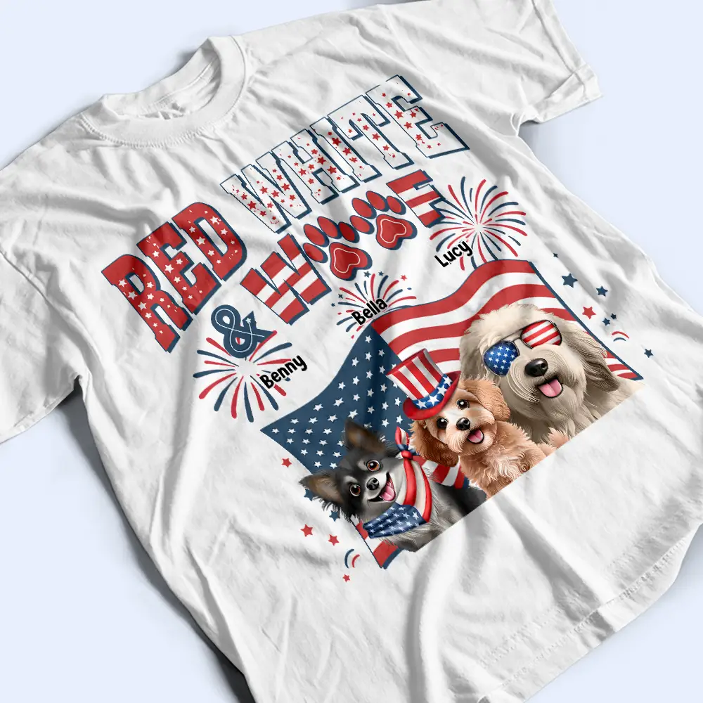 Stars And Stripes Red White & Woof - Personalized T Shirt - Image 3