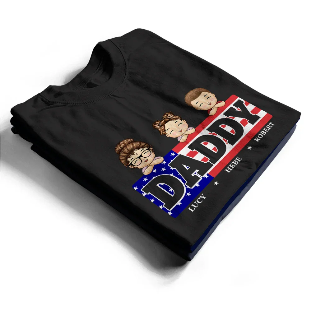 Stars And Stripes Title Box Dad Grandpa Papa - Personalized T Shirt - Image 2