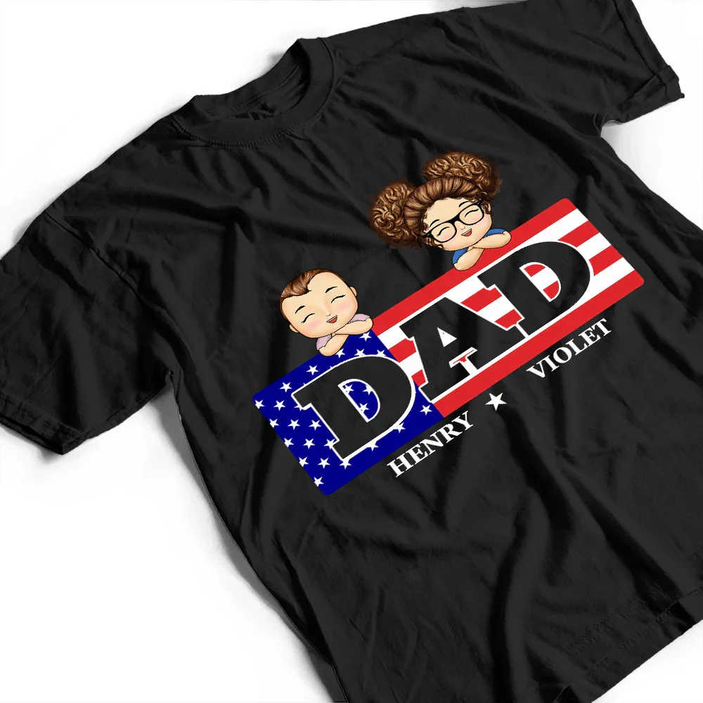 Stars And Stripes Title Box Dad Grandpa Papa - Personalized T Shirt - Image 3