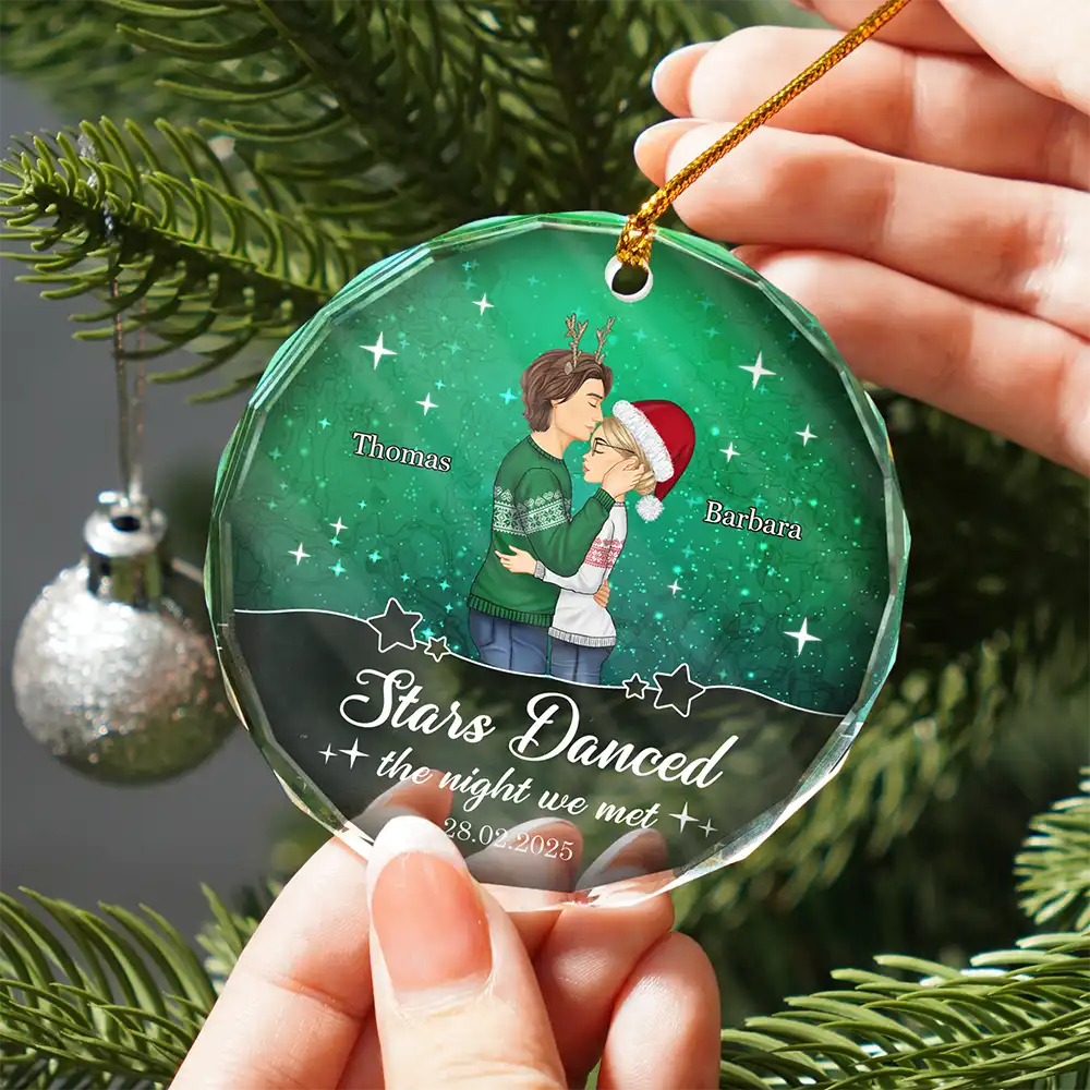 Stars Danced The Night We Met Couple - Personalized Circle Glass Ornament - Image 2