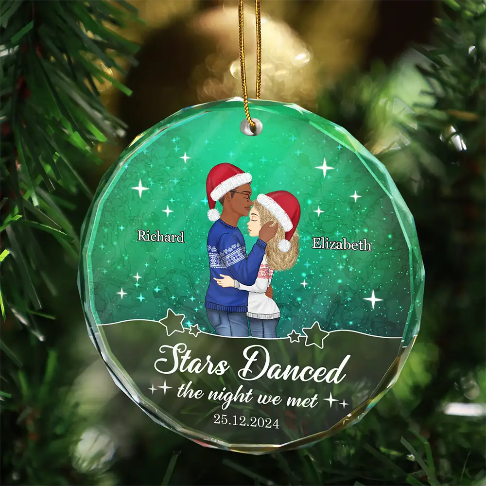 Stars Danced The Night We Met Couple - Personalized Circle Glass Ornament - Image 3