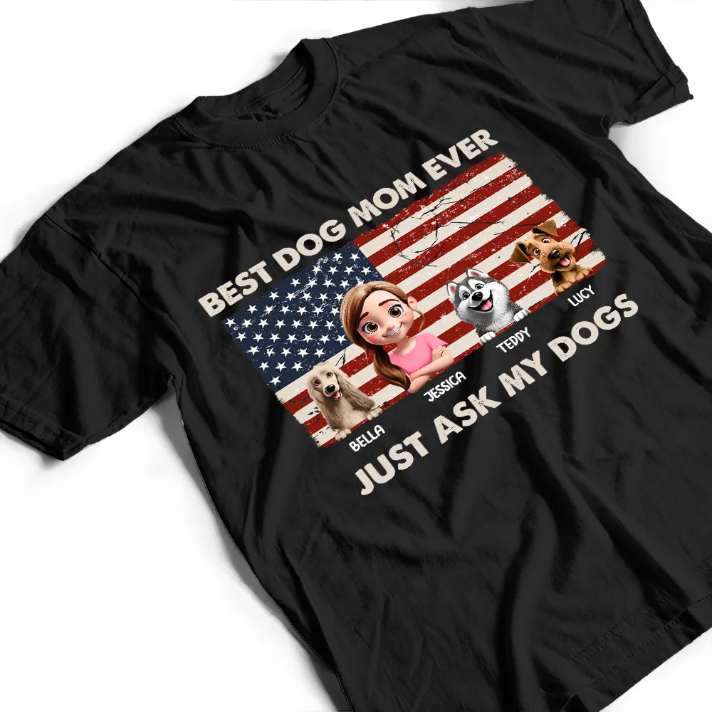 Stars & Stripes Best Dog Dad Ever Just Ask - Personalized T Shirt - Image 3
