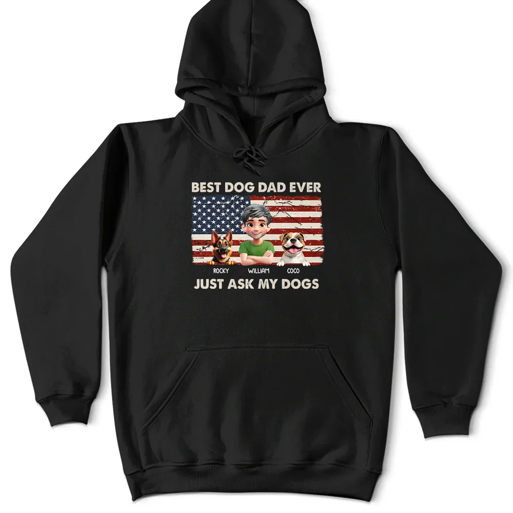 Stars & Stripes Best Dog Dad Ever Just Ask - Personalized T Shirt - Image 4