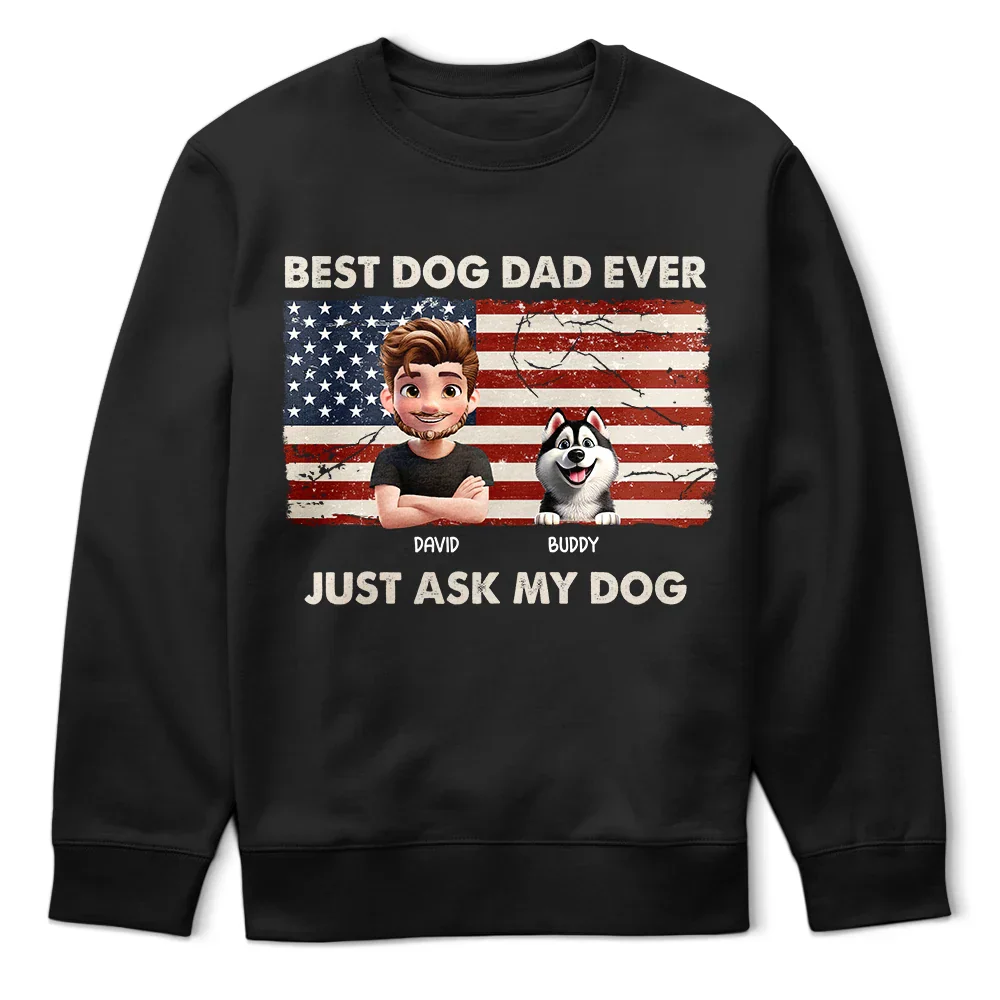 Stars & Stripes Best Dog Dad Ever Just Ask - Personalized T Shirt - Image 5
