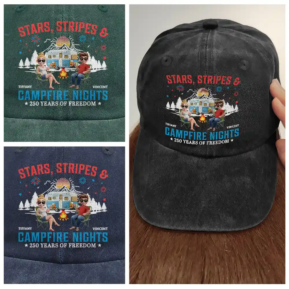 Stars Stripes & Campfire Nights - Personalized Vintage Washed Denim Cap - Image 4