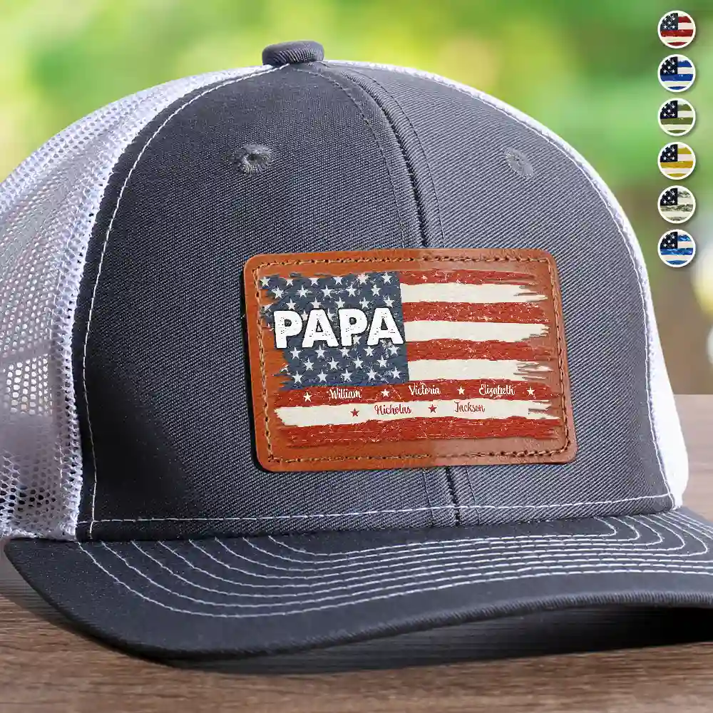 Stars & Stripes Dad Grandpa Names - Personalized Leather Patch Hat