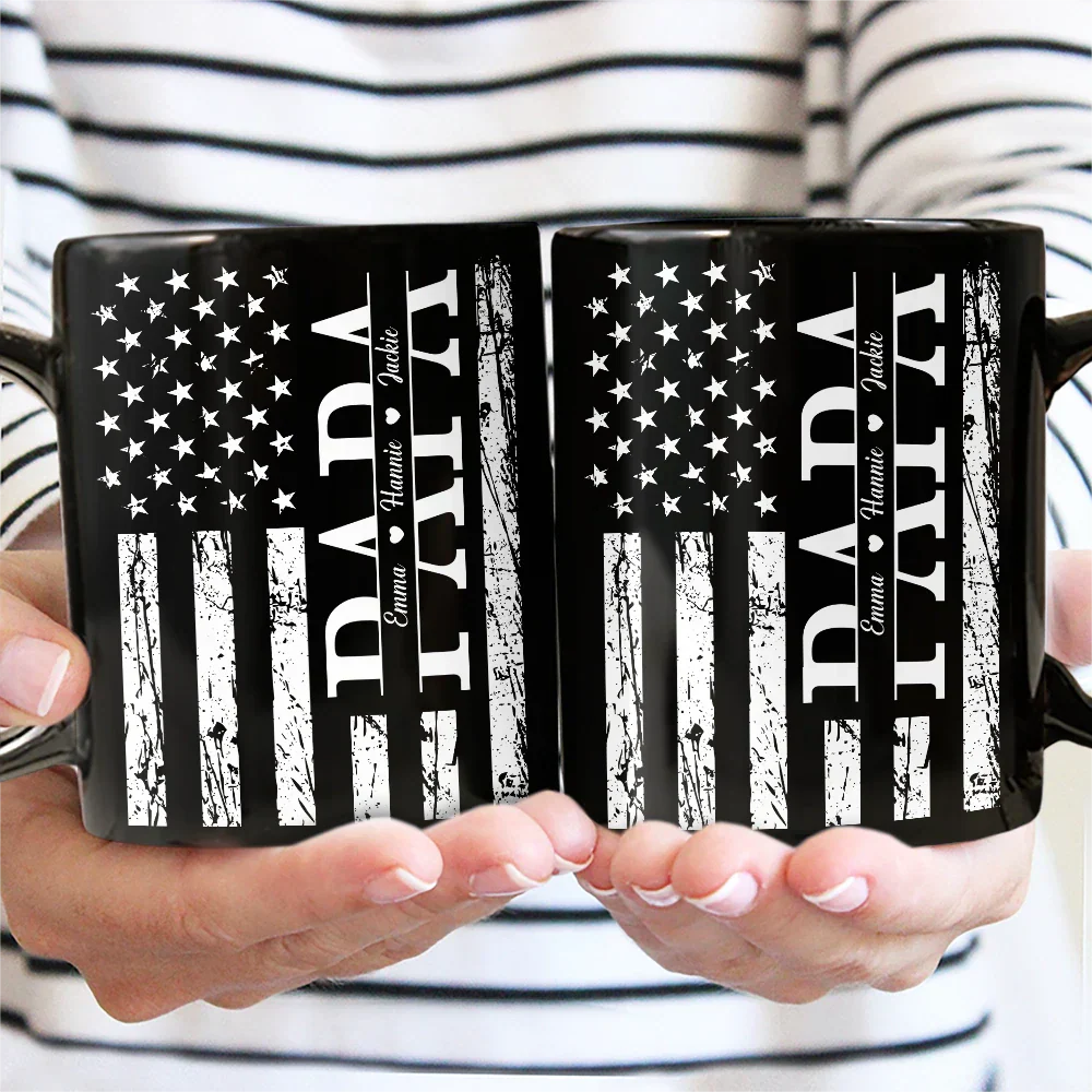 Stars & Stripes Dad Grandpa We Love You - Personalized Black Mug - Image 2