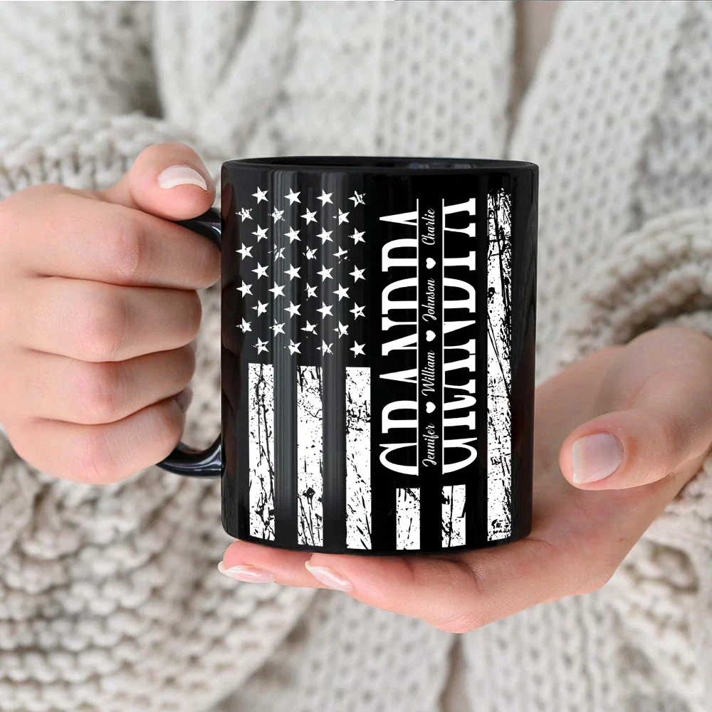 Stars & Stripes Dad Grandpa We Love You - Personalized Black Mug - Image 3