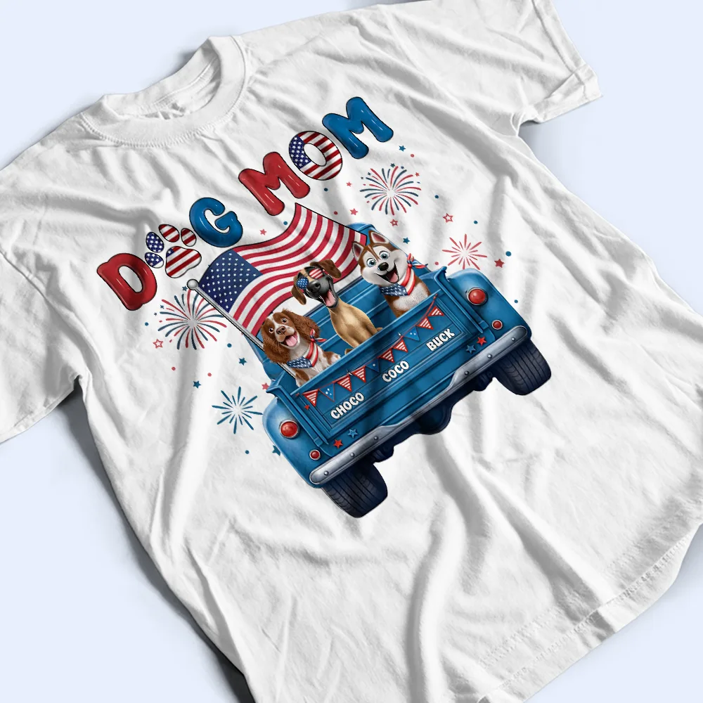 Stars & Stripes Dog Mom Dog Dad - Personalized T Shirt - Image 5