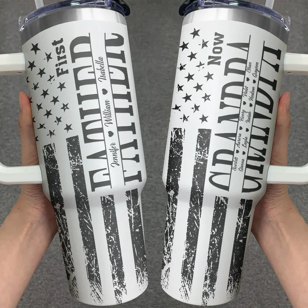 Stars & Stripes First Dad Now Grandpa - Personalized Engraved 40oz Tumbler - Image 3