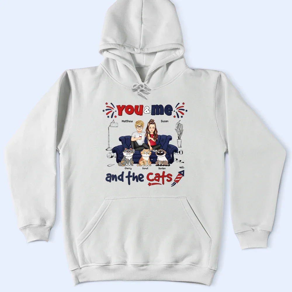 Stars & Stripes You And Me And The Cats - Personalized T Shirt - Image 4