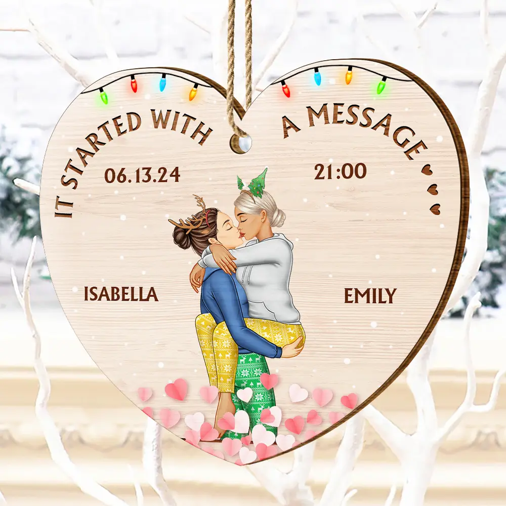 Started With A Message Couples Christmas - Personalized Custom Shaped Wooden Ornament - Image 4
