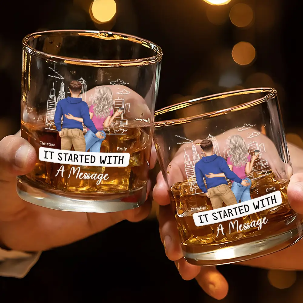 Started With A Message Couples - Personalized Whiskey Glass - Image 3