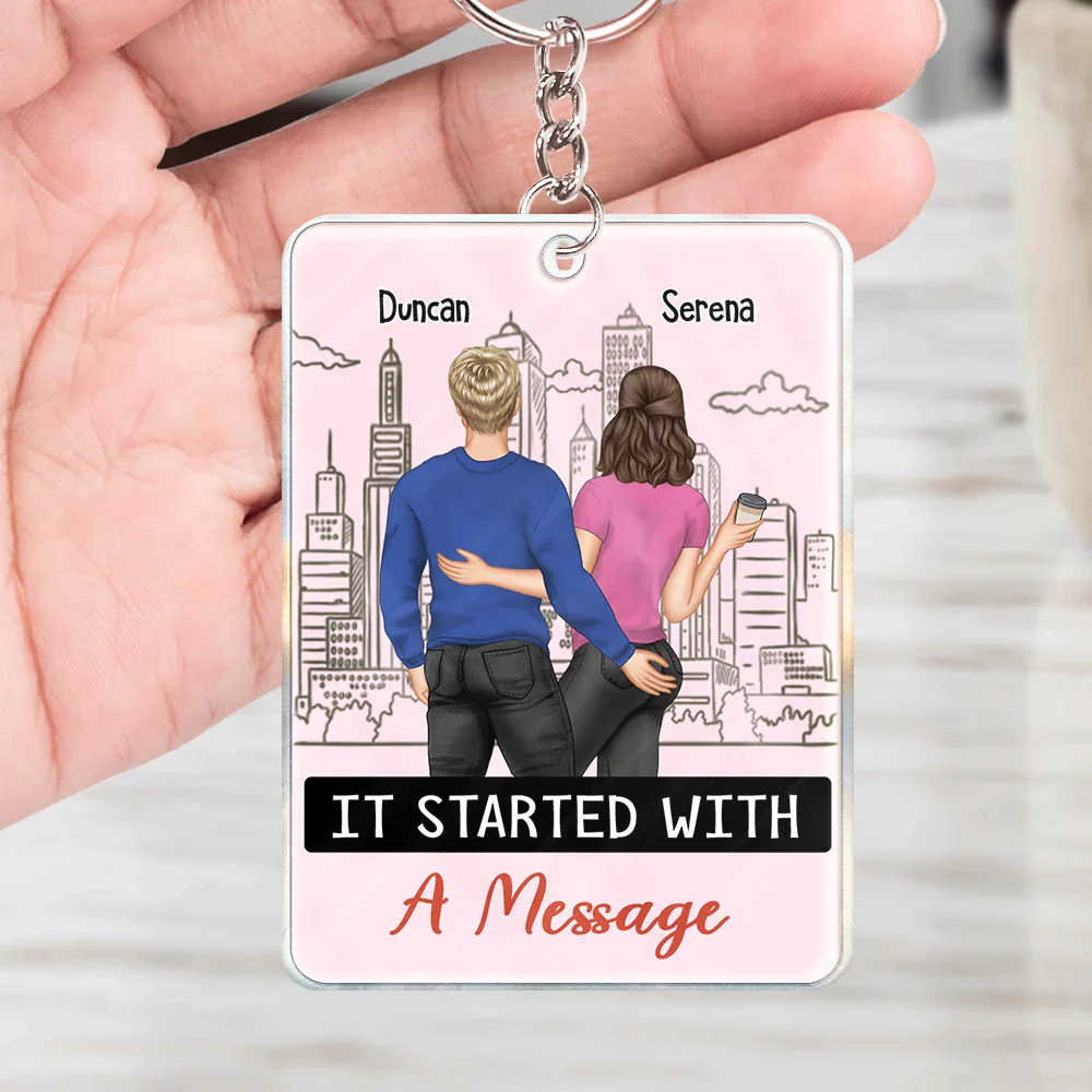 Started With A Message Song QR Code Couples - Personalized Acrylic Keychain - Image 5