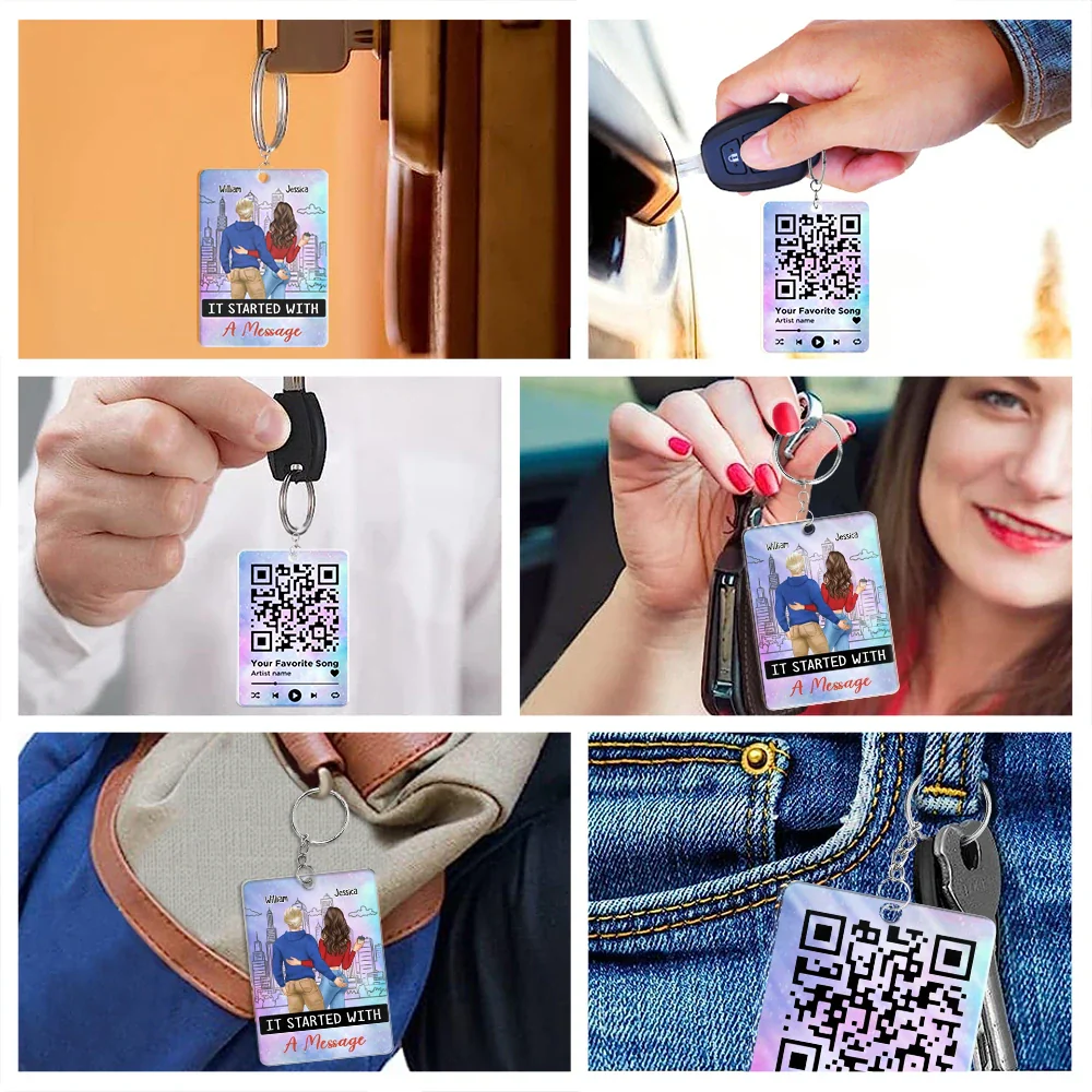 Started With A Message Song QR Code Couples - Personalized Acrylic Keychain - Image 7
