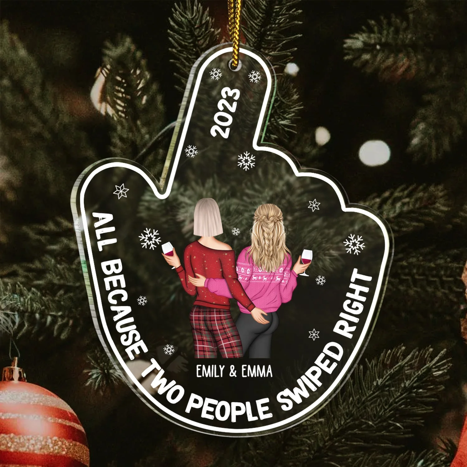 Started With A Swipe Right - Christmas Gift For Couples - Personalized Custom Shaped Acrylic Ornament - Image 3