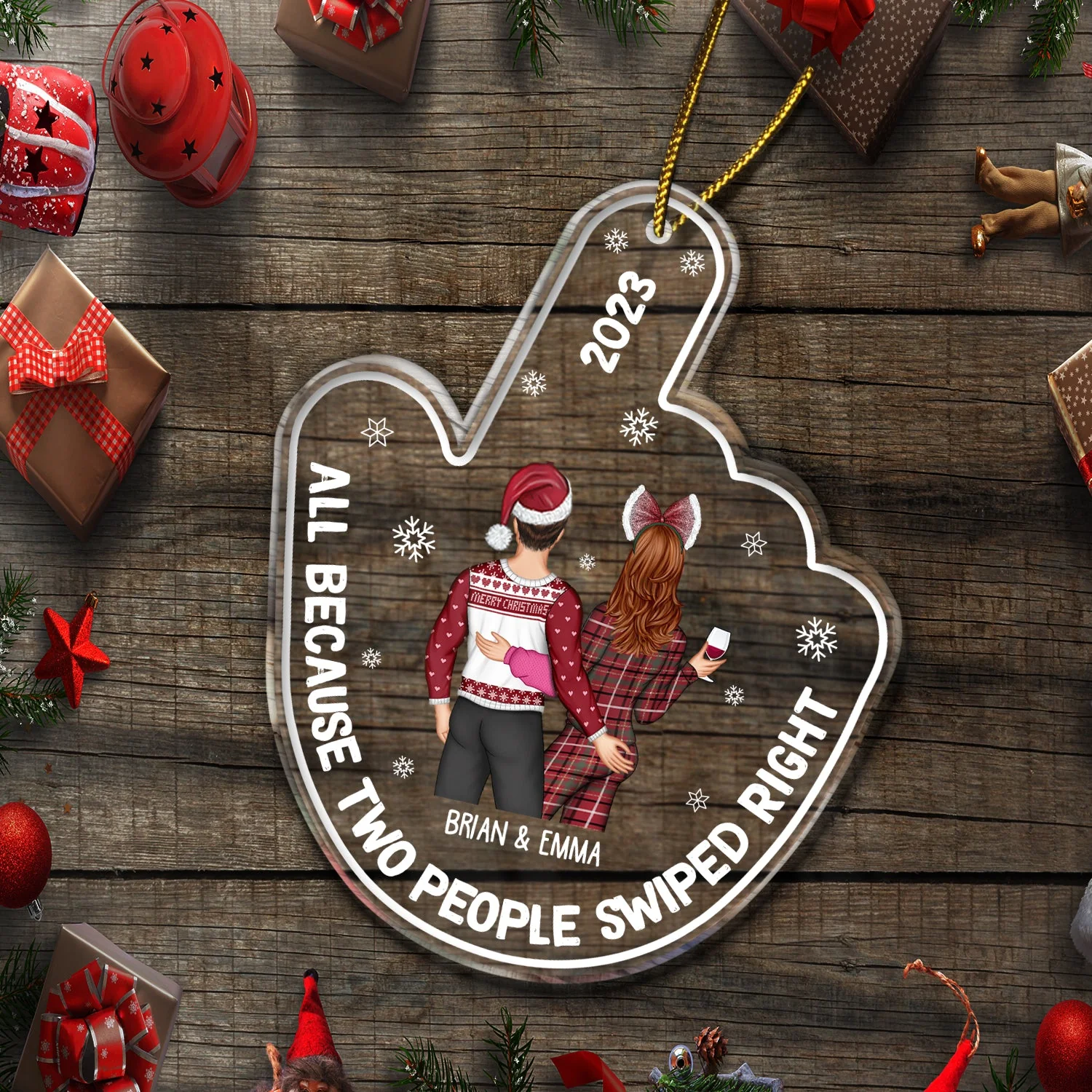 Started With A Swipe Right - Christmas Gift For Couples - Personalized Custom Shaped Acrylic Ornament - Image 5