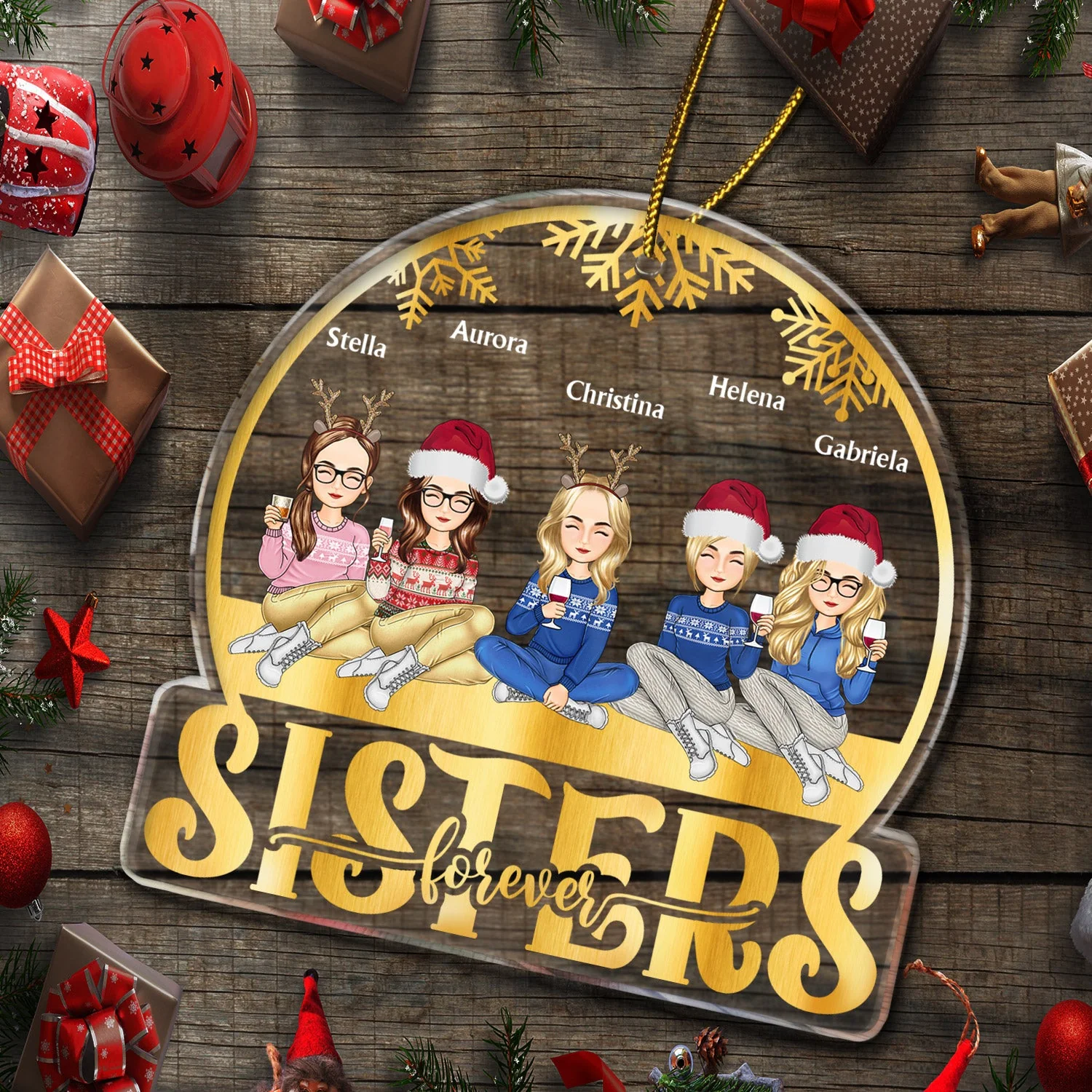 Stay Forever Snow Globe - Christmas Gift For Bestie, Sister, Sibling, Family - Personalized Custom Shaped Acrylic Ornament - Image 5