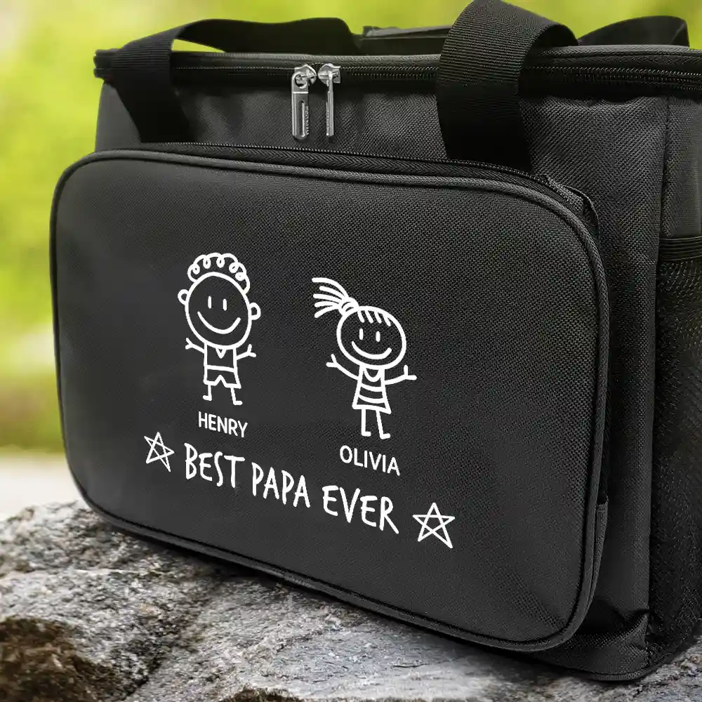 Stick Figure Best Dad Grandpa Ever - Personalized Lunch Bag, Cooling Tote - Image 2