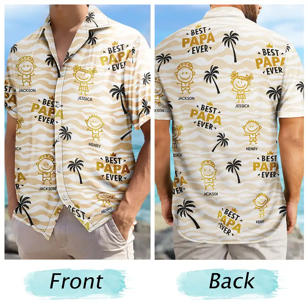 Stick Figures Best Dad Grandpa Ever - Personalized Hawaiian Shirt - Image 5