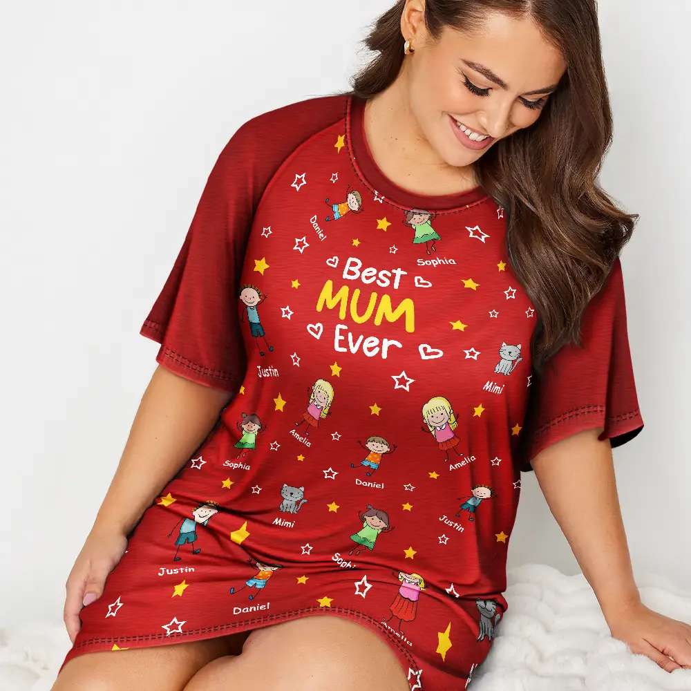 Stick Figures Best Grandma Mom Ever - Personalized Women's Sleep Tee - Image 4