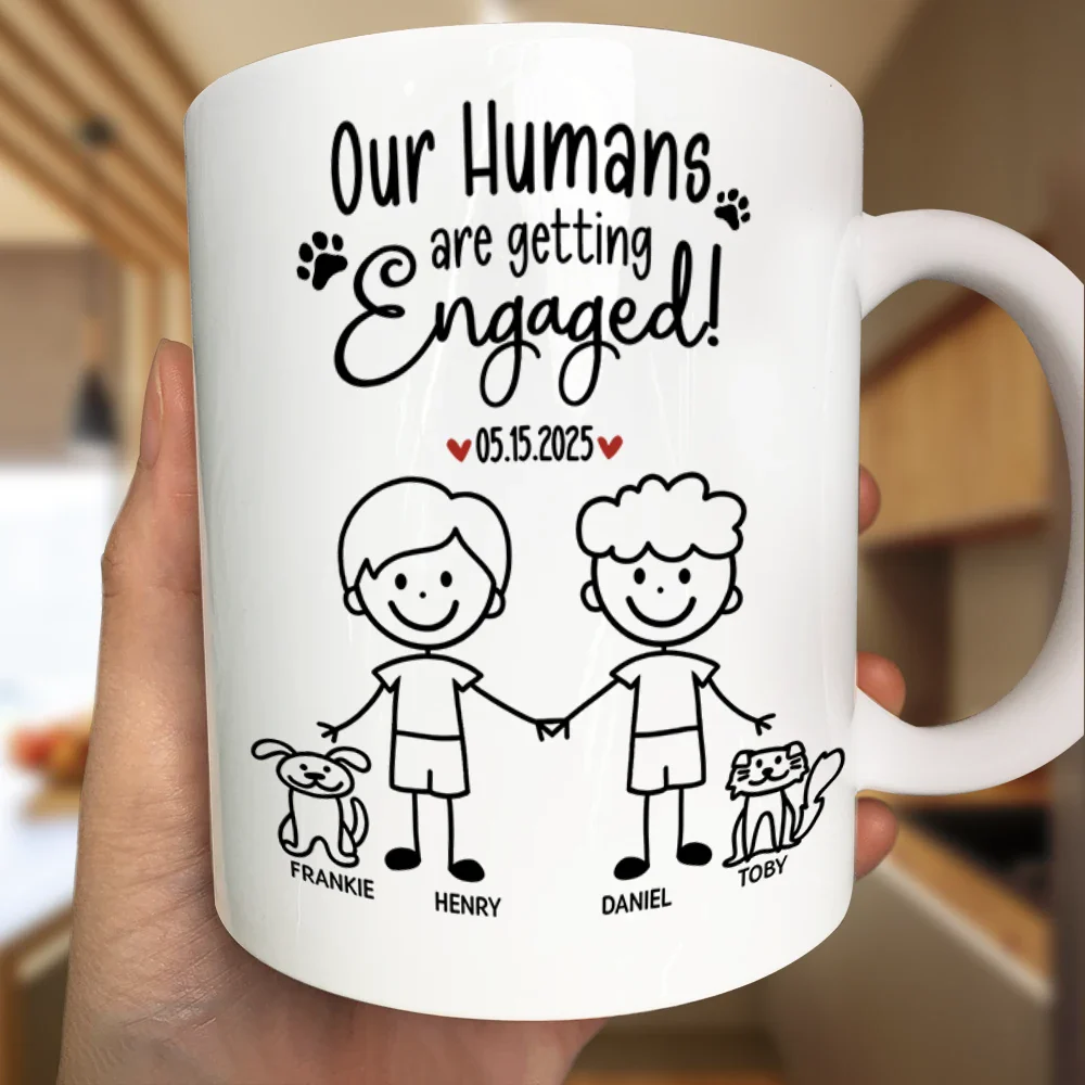 Stick Figures My Humans Are Getting Engaged Married - Personalized Mug - Image 3